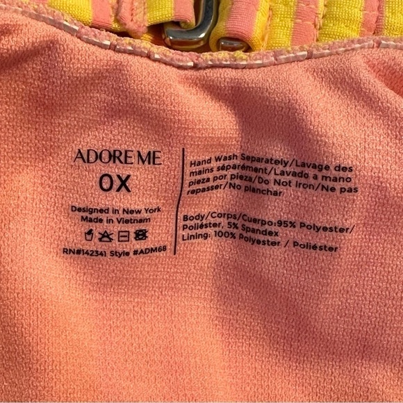 Adore Me Natasha Swimsuit Yellow Pink Tank Stripes Conch - Picture 6 of 7